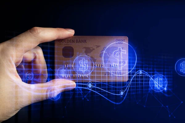 Zakenman Hand Met Gouden Premie Credit Card Van Digitale Bancaire — Stockfoto