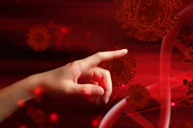 İnsanlar NCov covid-19 yapı koronavirüs krizi salgını biyolojik tehlike hücresi hücre enfeksiyonu DNA 'sına dokunuyor.