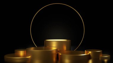 altın plaka metal 3d resimleme soyut kaide tahtası, silindir sanat ürün dekorasyonu için modelleme