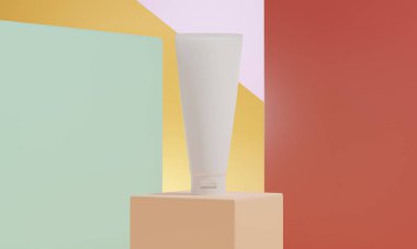 Güzellik tedavisi tıbbi cilt losyonu krem serumu sahte şişe ambalajlama ürünü sağlık hizmetleri ilaç alanında arka planda, 3D illüstrasyon