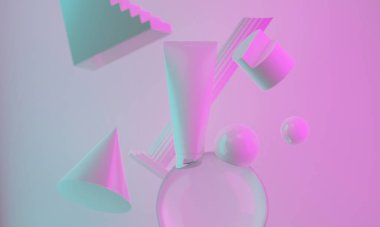 Güzellik medikal cilt losyonu krem taklit şişe ambalajı arka planda şeker renkli pastel podyumu sağlık hizmetleri eczacılık, üç boyutlu resimleme