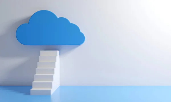 cloud storage of digital data ai network technology online for security system with staircase , background 3d illustration rendering
