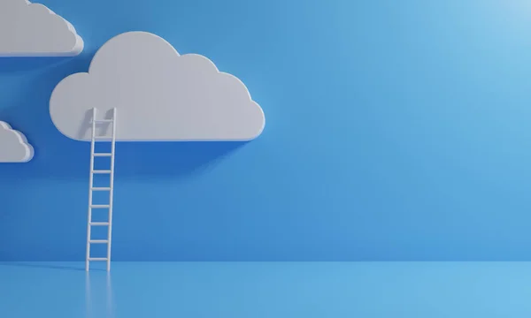 sky cloud storage of digital data ai network technology online for security system with ladder , background 3d illustration rendering