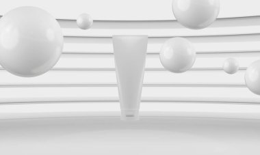 Güzellik medikal cilt losyonu krem taklit şişe ambalaj ürünü sağlık hizmetleri ilaç arka planında bilimin arka planı, üç boyutlu resimleme