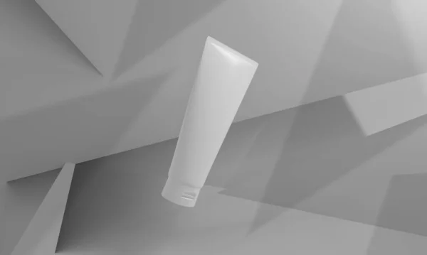 美容医療用スキンケア化粧水クリームモックアップボトル包装製品ヘルスケア医薬品の科学を背景に 3Dイラストレンダリング — ストック写真