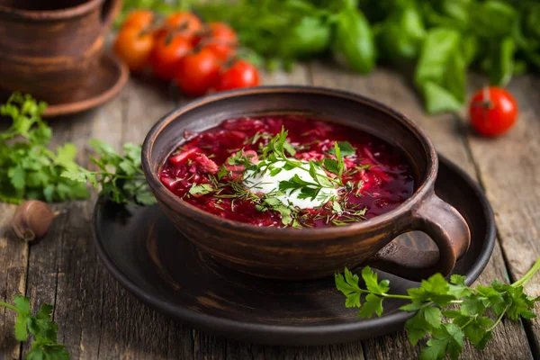 Borscht, sopa de remolacha ucraniana y rusa — Foto de Stock