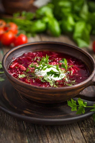 Borscht, Ukrainian and Russian  beetroot soup — Stock Photo, Image