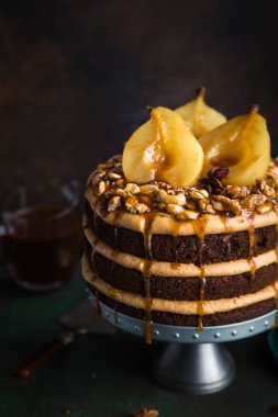 ginger cake with spicy poached pears clipart