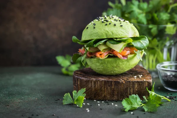 healthy avocado burger with salmon