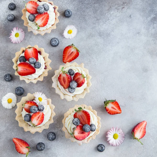 Tarts with cream cheese and fresh berrie — Stock Photo, Image