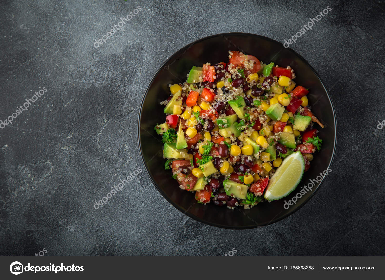 Avocado, quinoa, bean, corn and bell pepper salad — Stock Photo © Anna