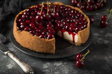 cherry cheesecake on cake stand clipart