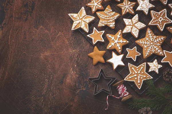 Fondo de comida de Navidad con galletas de jengibre — Foto de Stock