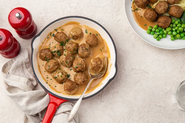 Meatballs Cream Sause Pan Top View — Stock Photo, Image