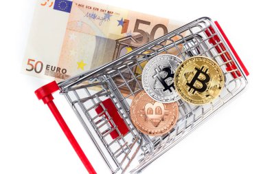 Bitcoins euro faturası olarak alışveriş arabası görüntüsünü