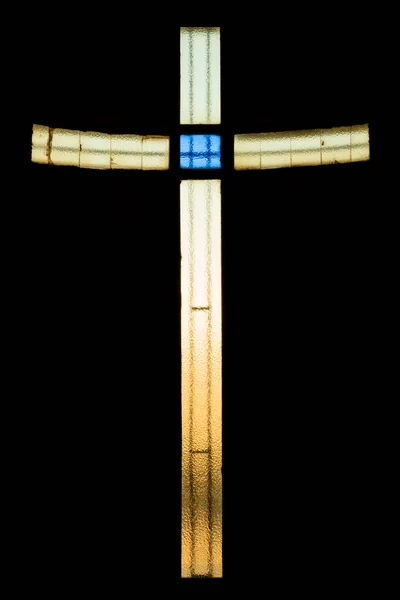 Stained glass cross in bright vivid colors — Stock Photo, Image