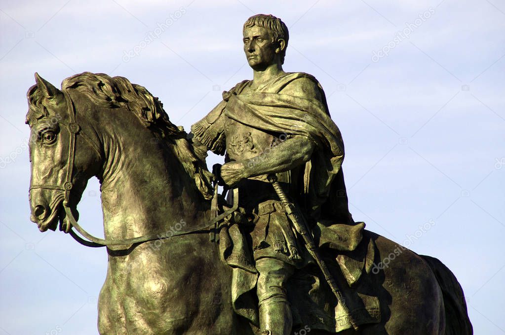 Merida (Spain). Equestrian sculpture of Emperador Cesar Augusto in the city of Merida