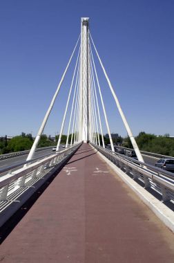 Seville (İspanya). Bisiklet şeritli Puente del Alamillo mimar Santiago Calatrava Seville şehir tarafından
