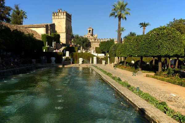 Cordoba Spanya Alcazar Los Reyes Cristianos Cordoba Gardens Gölet — Stok fotoğraf