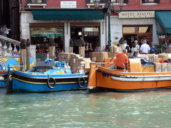 Venice Italy Freight Boats Canal Venice — стокове фото