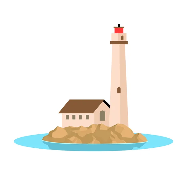 Faro en la roca sobre el agua — Vector de stock