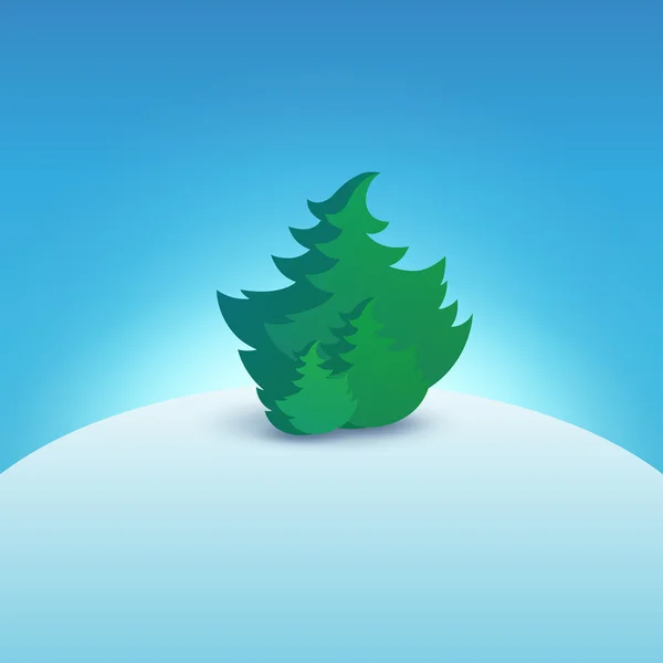 Kerstboom op besneeuwde heuvel — Stockvector