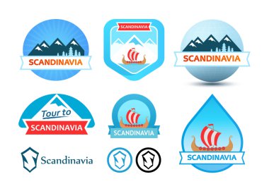 Logo ve amblem kümesi İskandinavya'ya seyahat için