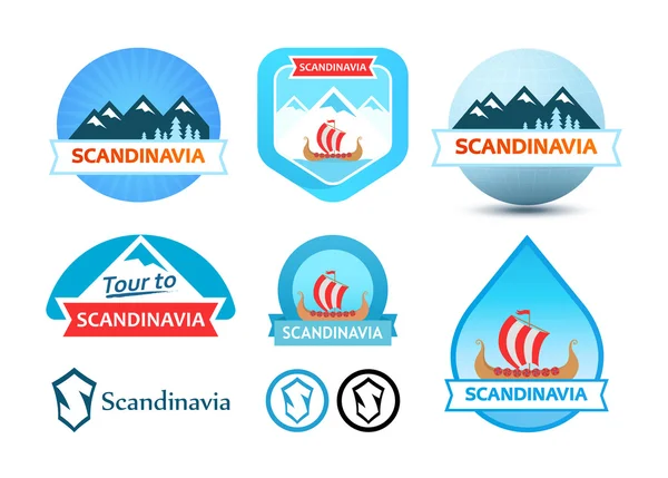 Set di loghi ed emblemi per viaggiare in Scandinavia — Vettoriale Stock