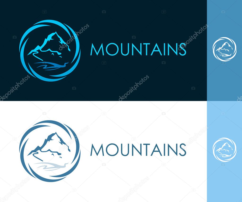 Round Icon with Mountain in Circle