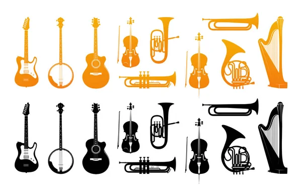 Conjunto de ícones de instrumentos musicais orquestrais —  Vetores de Stock