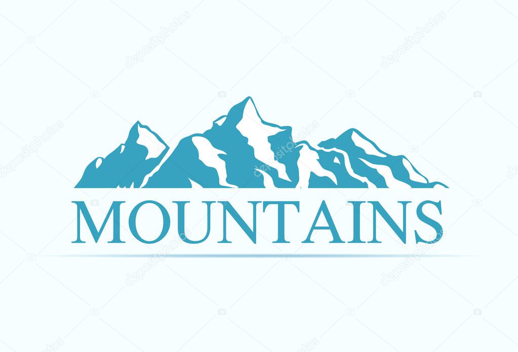 Logo with Alpen Mountains isolated on white background. Vector Illustration of Rocks Silhouettes for Geological or Travel Company.