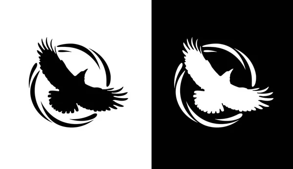 Round Logos with Raven in black and white — Stock Vector