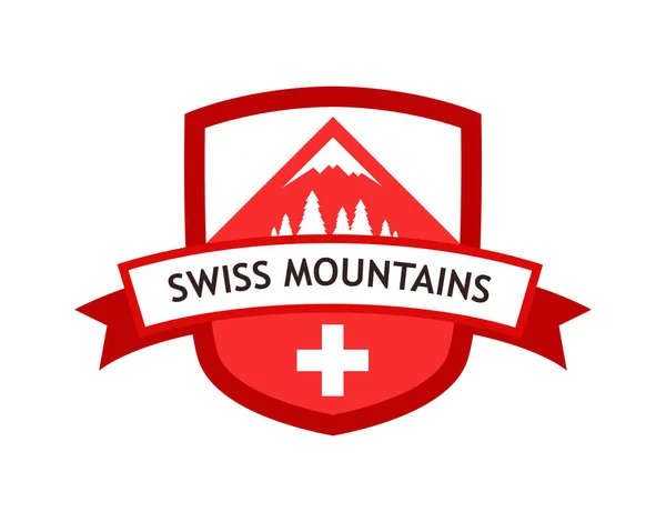 Vector logotipo vermelho das montanhas suíças —  Vetores de Stock