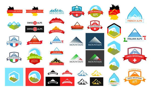 Logotipos com montanhas alpinas —  Vetores de Stock