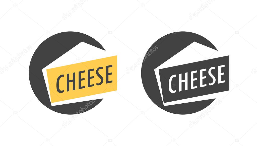 Logo with Piece of Italian Parmesan Cheese in Yellow and Dark Gray colors. Vector Illustrations isolated on white background.