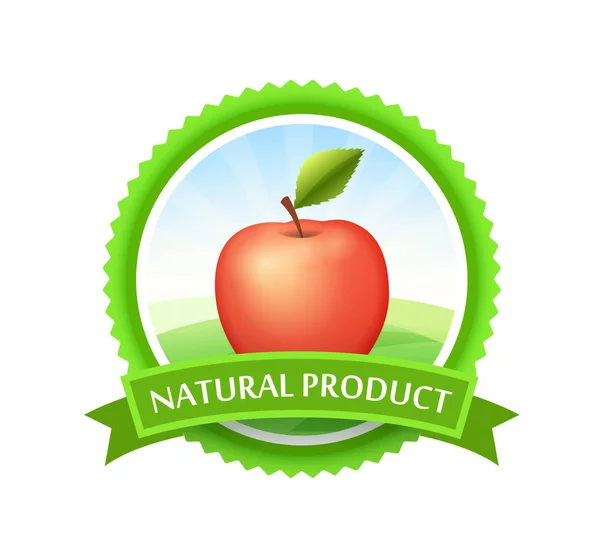 Grön etikett med rött äpple — Stock vektor