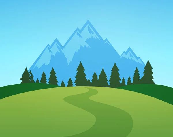 Montañas con bosque y prado verde — Vector de stock