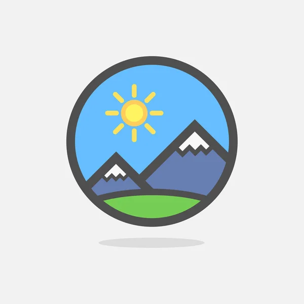 Гори швейцарські Альпи на барвисті круглі емблема — стоковий вектор