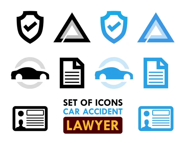 Sada ikon pro autonehody právník — Stockový vektor