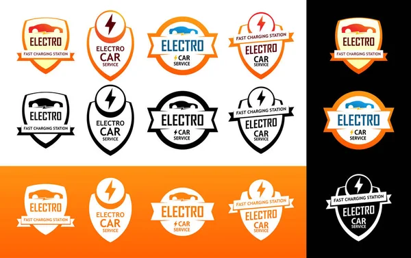 Rozet ve Electro hizmet şarj Araba logoları — Stok Vektör