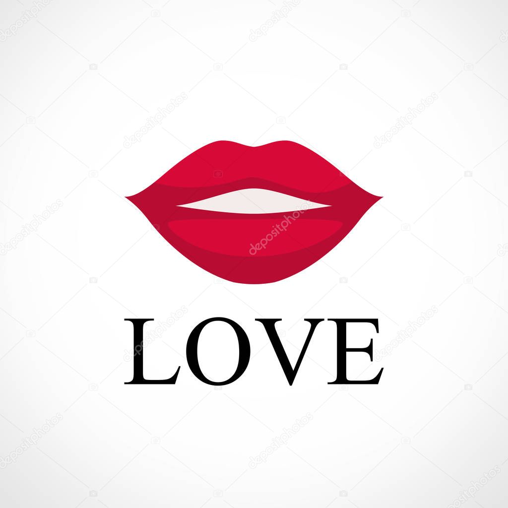 Logo with Beautiful Woman's Lips - Symbol of Love, Vector Illustration isolated on white
