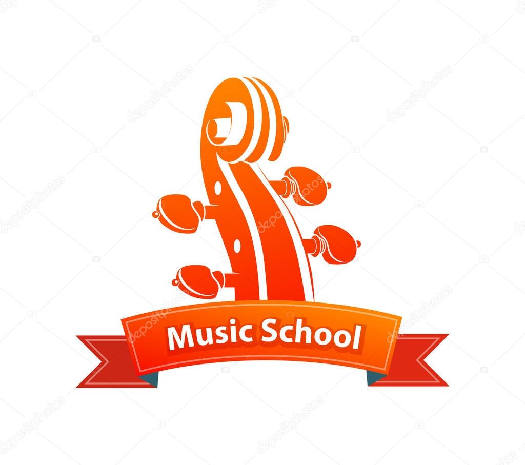 Logo Emblem for Music School with Illustration of Fiddle's Head or Cello.