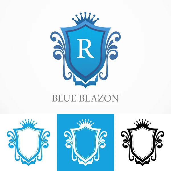 Blazon azul elegante con forma de escudo - Vector Emblema — Vector de stock