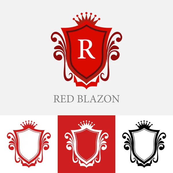 Elegante Blazon rosso con forma di scudo - emblema vettoriale — Vettoriale Stock