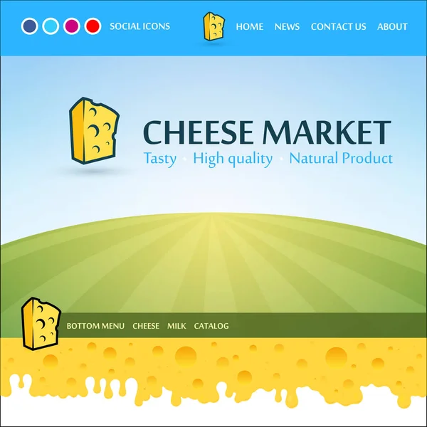 チーズの市場のための web デザインのレイアウト — ストックベクタ
