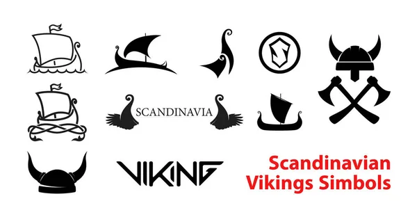 Flat Scandinavian History Emblems isolated on white background — Stock Vector