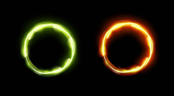 Cercles lumineux dans les couleurs vert et orange — Image vectorielle