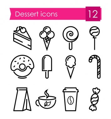 Tatlılar ve tatlılar Lineart simgeler kümesi