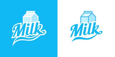 Süt - mavi ve beyaz arka plan üzerinde vektör Logo
