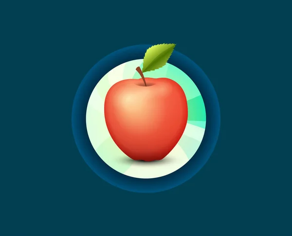 Etichetta emblema di mela fresca saporita isolata su sfondo scuro, illustrazione vettoriale per succo biologico . — Vettoriale Stock